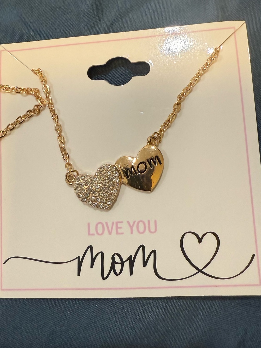 Gold Mom Heart Necklace with Sparkling Accent